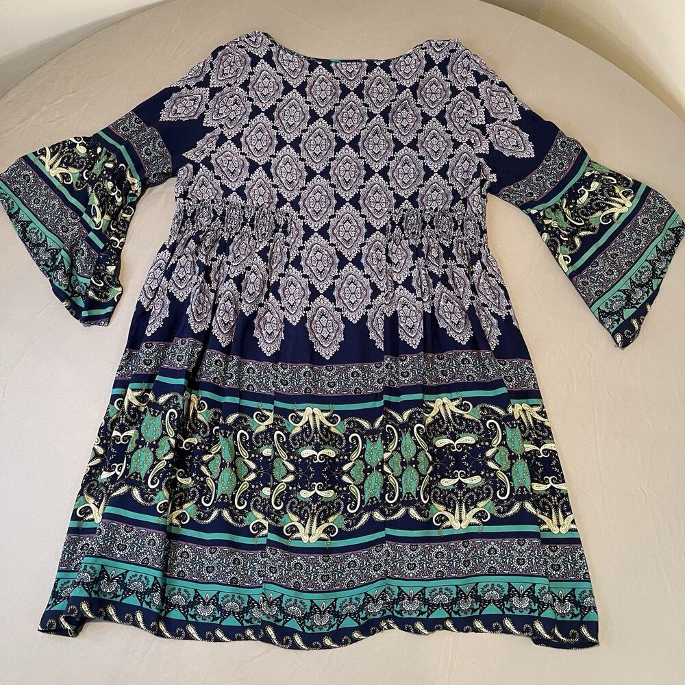 Umgee Women's Tunic Top/Dress Medium Oversized Paisley Bell Sleeve Keyhole - Picture 3 of 7